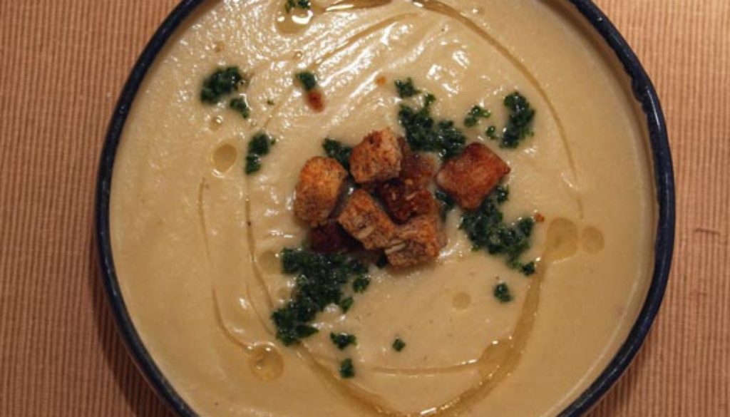 Celery Root and Apple Soup with Toasted Walnut Oil