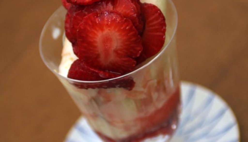 Citrus Vanilla Greek Yogurt Sorbet with Rosewater and Fresh Strawberries